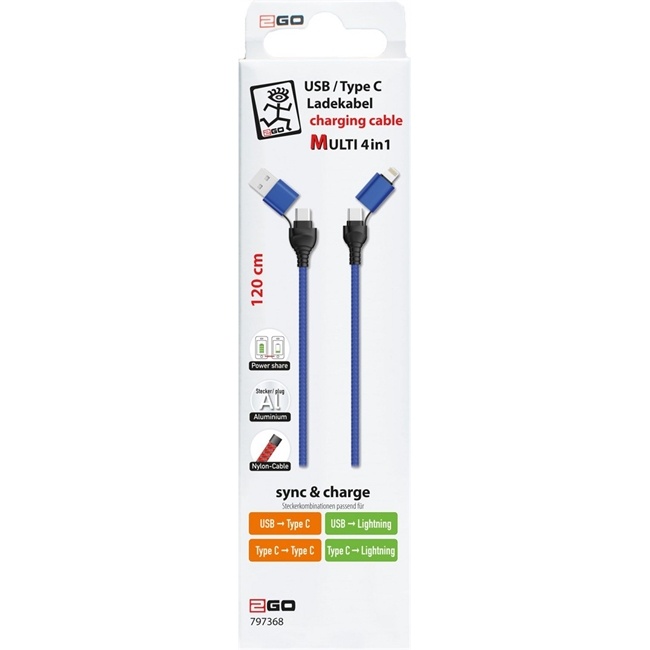 2Go USB/C > C/Lightning 4 in 1 (1,2m)