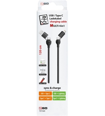 2Go USB/C > C/Lightning 4 in 1 (1,2m) (schwarz)