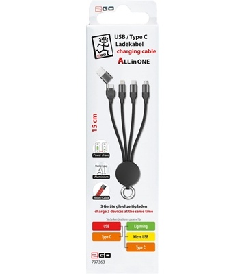 2Go USB/C>C/Micro/Lightning AiO (0,15m) (schwarz)