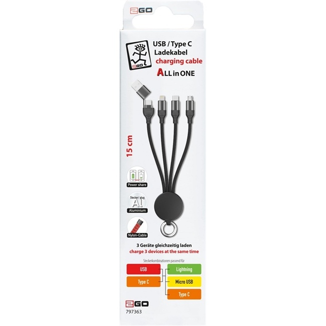 2Go USB/C>C/Micro/Lightning AiO (0,15m)
