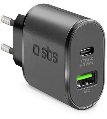 sbs USB/USB Type-C Dual Ladegerät (25W) (schwarz)