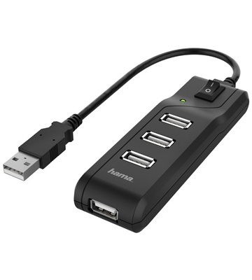 Hama USB-A-Hub 4 Ports mit Schalter (schwarz)